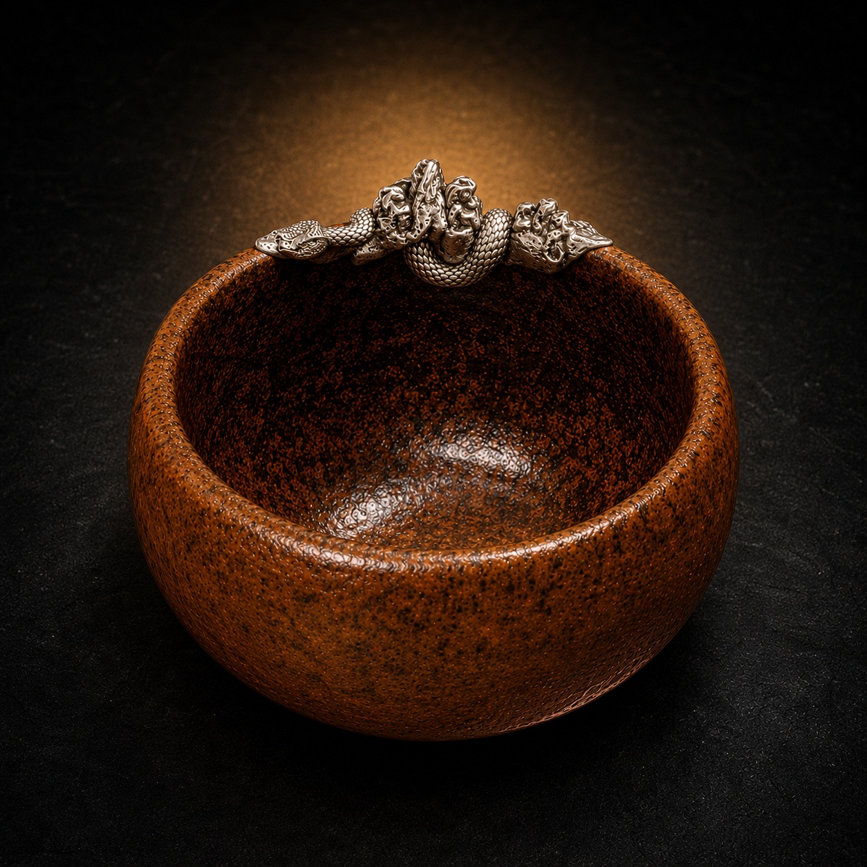 Snake Zodiac Silver-Adorned Coarse Pottery Teacup|蛇银饰粗陶茶杯