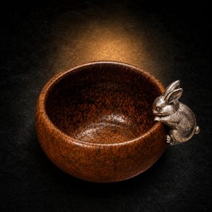 Rabbit Zodiac Silver-Adorned Coarse Pottery Teacup|兔银饰粗陶茶杯